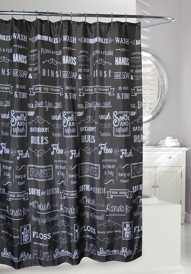 Fabric Shower Curtain, Bathroom Rules