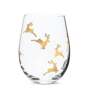 Stemless Wine Glass - Gold Reindeer