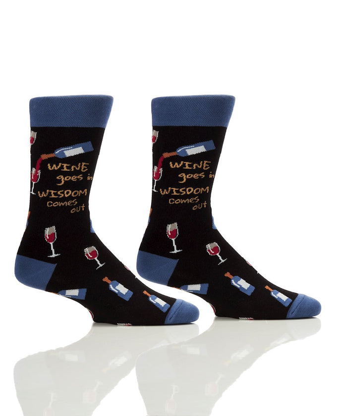 Men's Socks "Wine Goes In Wisdom Comes Out"