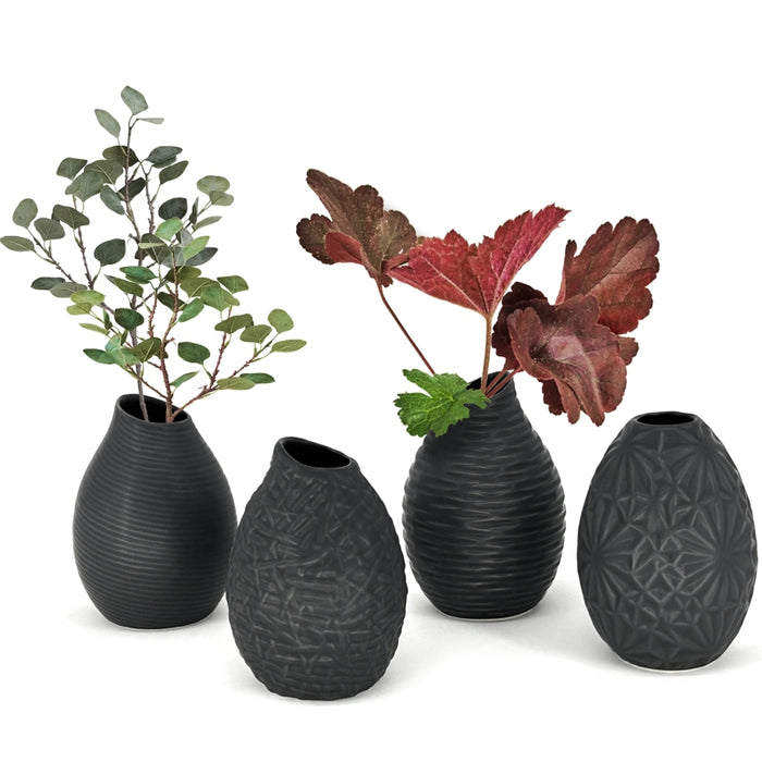 Bud Vase - Black (Assorted Textured Patterns)