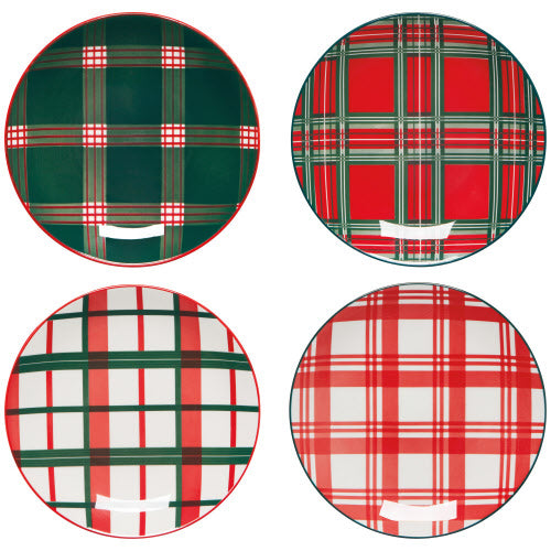 Appetizer Plate Set of 4 - Christmas Plaid