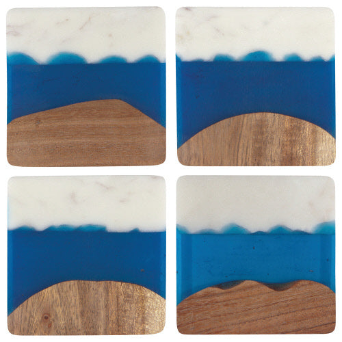 Marble and Wood Coaster Set of 4 - Skyline Azure