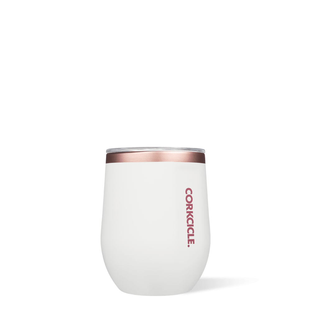 Hallmark Corkcicle White Rose Stainless Steel Stemless Wine Glass, 12 oz.