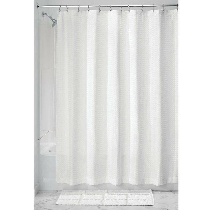 Fabric Waffle Weave Shower Curtain- White