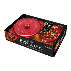 Gourmet du Village Brie Baker Set with Cranberry Almond topping, Red