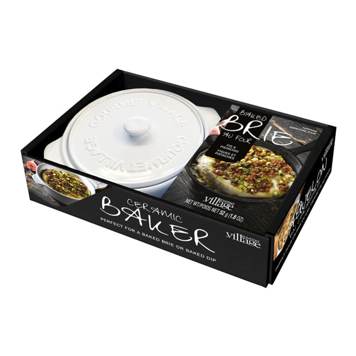Gourmet du Village Brie Baker Set with Fig Pistachio Topping, White