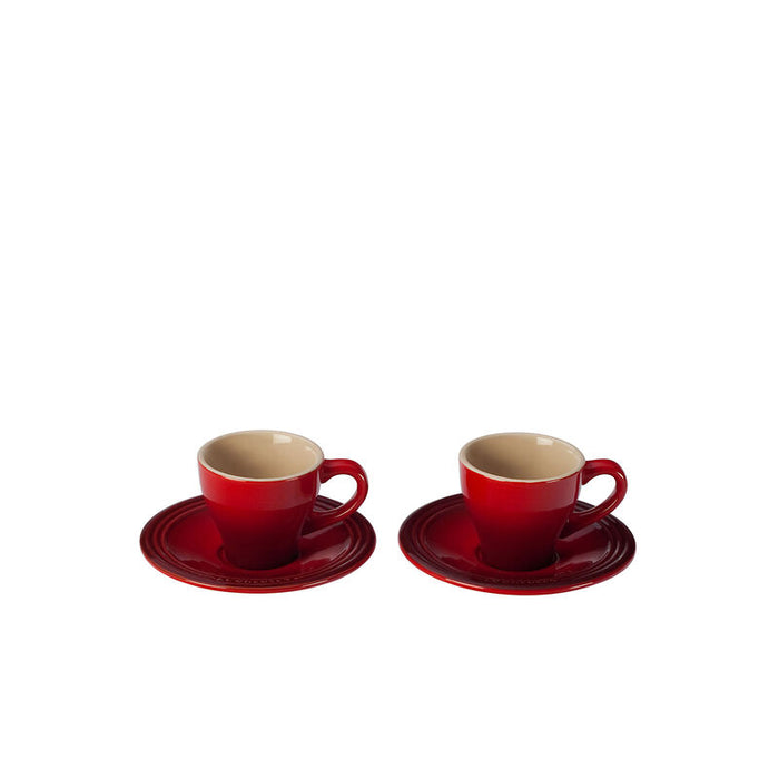Le Creuset Classic Espresso Cups and Saucers Set of 2, Cerise