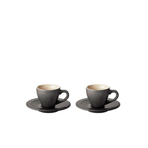 Le Creuset Classic Espresso Cups and Saucers Set of 2, Oyster