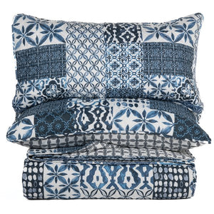 Quilt and Shams Set - Gaia Blue and White