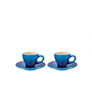 Le Creuset Classic Espresso Cups and Saucers Set of 2, Blueberry